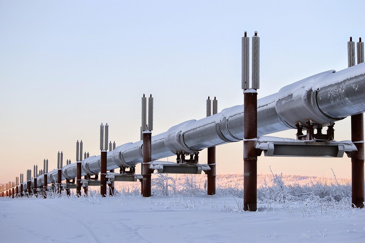 winter, alaska, pipeline, oil, snow, structure, nature, landscape