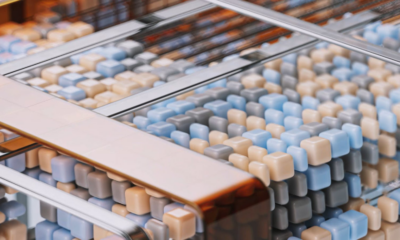 AI generated abstract image featuring geometric patterns with cubes in soft pastel colors.