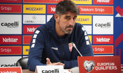 The press conference of the selectors Veljko Paunovic and Sasa Lukic on the eve of the last match in the World Cup qualifiers against Latvia was held at the "Dubocica" stadium in Leskovac. Konferencija za medije selektora Veljke Paunovica i Sasa Lukic uoci poslednjeg meca u kvalifikacijama za Svetsko prvenstvo protiv Letonije, odrzana je na stadionu "Dubocica" u Leskovcu.