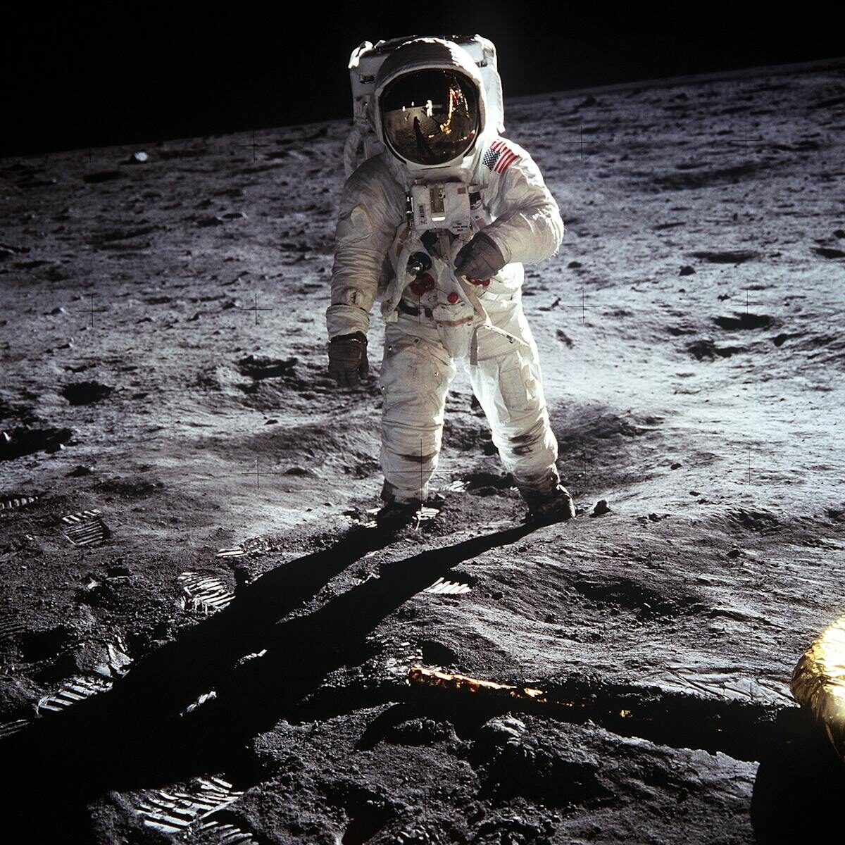Historic image of an astronaut on the moon during the Apollo mission, showcasing space exploration.