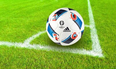 football, ball, sport, grass, nature, field, soccer field, football field, soccer, soccer ball, ball sport, ball game, play, playing field, corner, eckpunkt, adidas