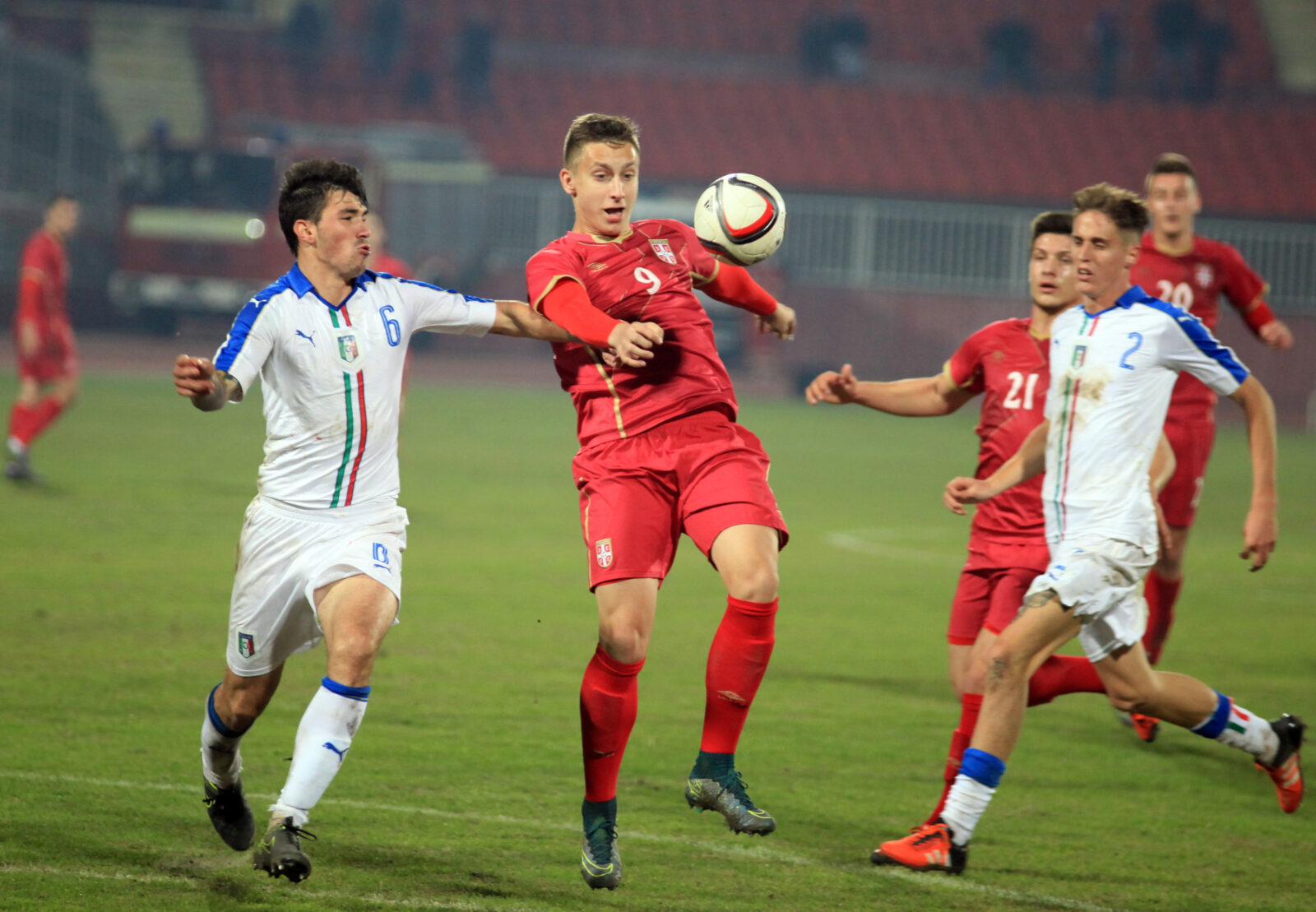 Utakmica kvalifikacija za UEFA U-21 Prvenstvo Evrope (UEFA U-21 qualifying match) izmedju Srbije (Serbia) i Italije (Italy) odigrana na Stadionu Karadjordje u Novom Sadu