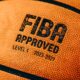 Close-up of a basketball with fiba approval.