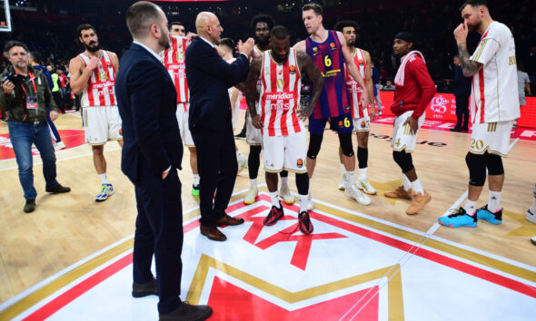 The match of the 14th round of the Turkish Airlines Euroleague between KK Crvena zvezda Meridianbet and FC Barcelona was played at the Belgrade Arena. Utakmica 14. kola Turkish Airlines Evrolige izmedju KK Crvena zvezda Meridianbet i FC Barcelona odigrana je u Beogradskoj Areni.