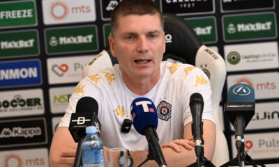 The press conference of Srdjan Blagojevic, coach of FK Partizan, on the eve of the 179th eternal derby against Red Star Belgrade, was held at the press center at the Partizan stadium. Konferencija za medije Srdjana Blagojevic, trenera FK Partizan uoci 179. vecitog derbija protiv Crvene zvezde odrzana je u press centru na stadionu Partizana.