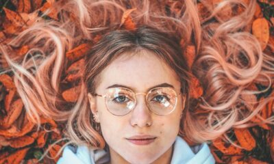 autumn, glasses, women, leaves, bright, nature, mood, brown glasses