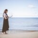 beach, girl, nature, reading, ocean, sand, sea, seashore, water, woman, book, reading a book, reading girl, walk, walking, leisure, relax