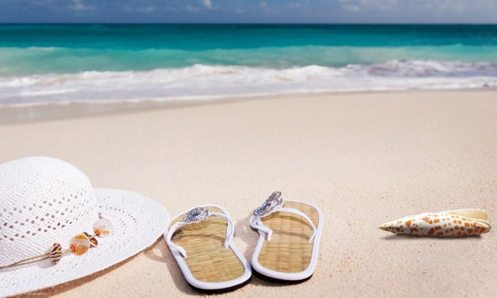 beach, nature, sand, sea, sandy beach, vacations, caribbean, coast, summer, coneflower, flip-flop, shell
