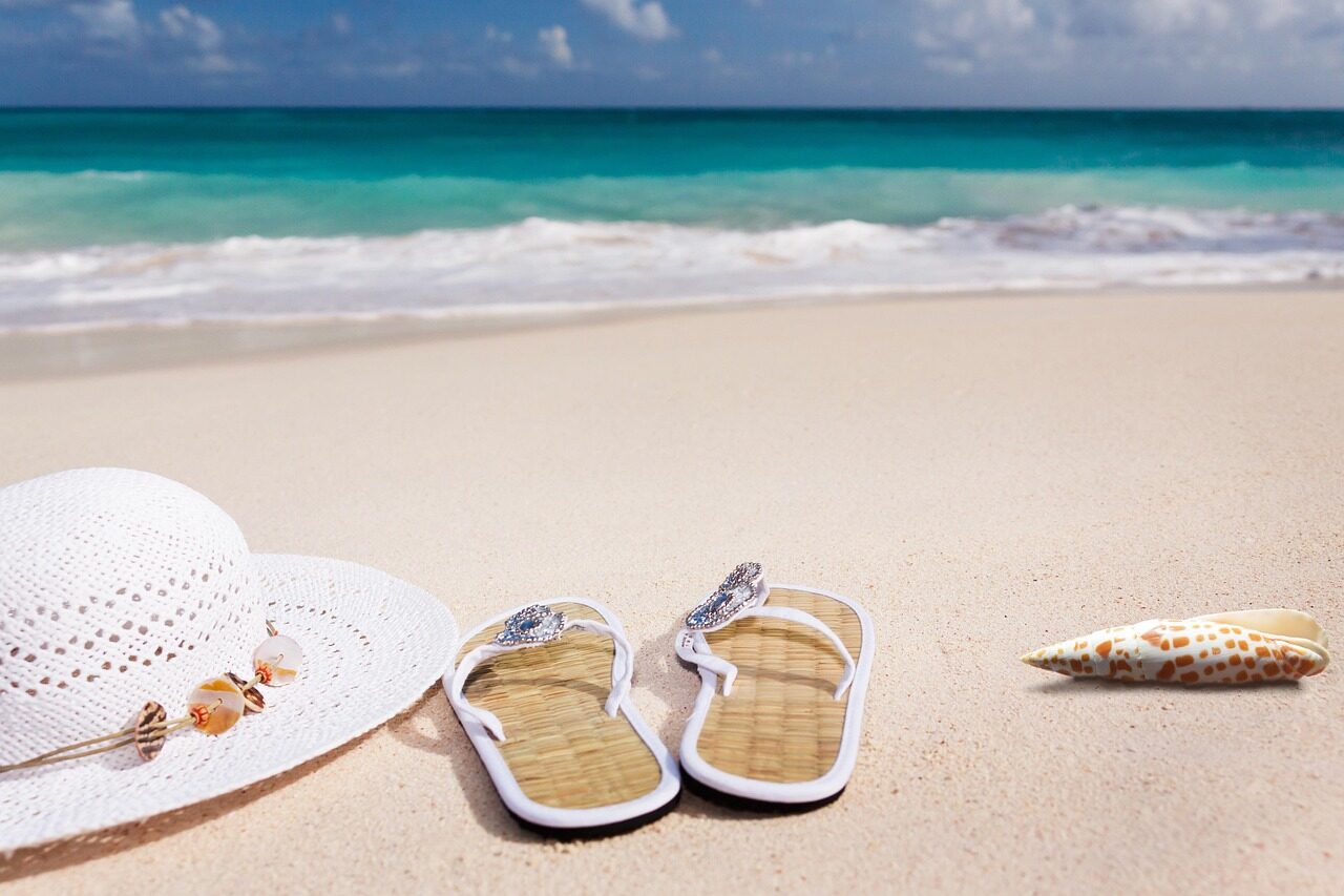 beach, nature, sand, sea, sandy beach, vacations, caribbean, coast, summer, coneflower, flip-flop, shell