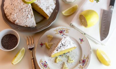cake, dessert, food, lemon, icing sugar, lemon cake, knife, fresh, cake, cake, cake, cake, cake