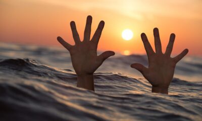 man, sea, hands, drowning man, nature, sunset, ocean, struggle, survive, accident, rescue, help, danger, sos, struggling, water