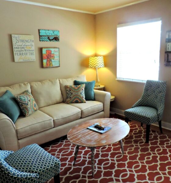 Bright living room with elegant furniture and modern decor, perfect for relaxation.