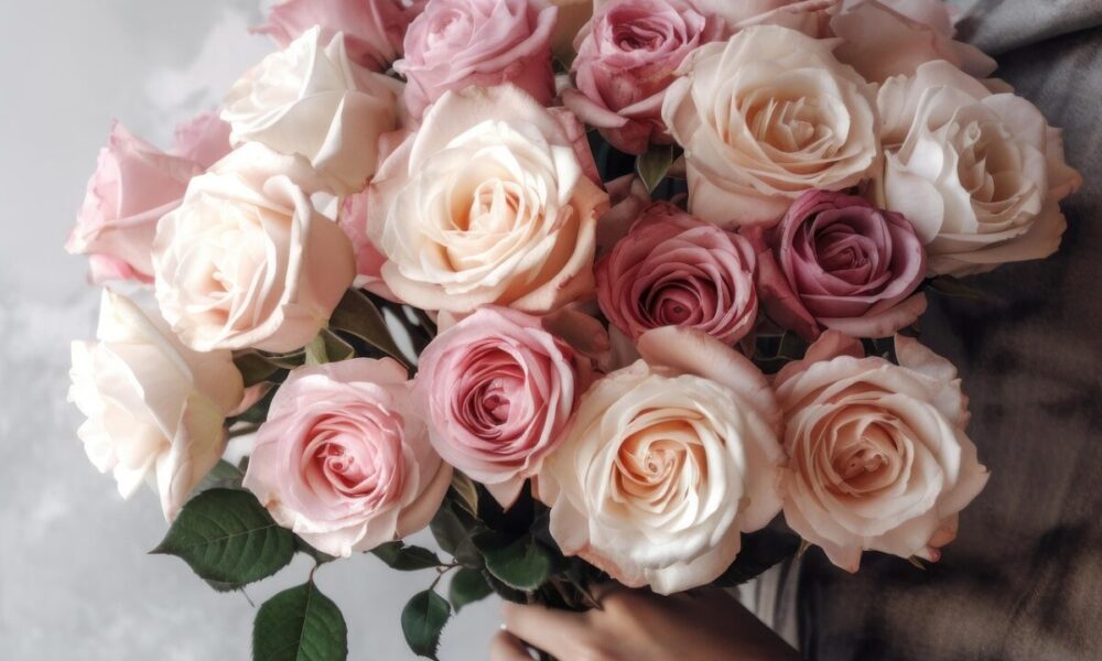 rose, flower wallpaper, flower background, roses, pink, flowers, beautiful flowers, bloom, nature, rose flower, bouquet, romantic, hands, female, delicate, vintage, marble, ai generated