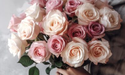 rose, flower wallpaper, flower background, roses, pink, flowers, beautiful flowers, bloom, nature, rose flower, bouquet, romantic, hands, female, delicate, vintage, marble, ai generated