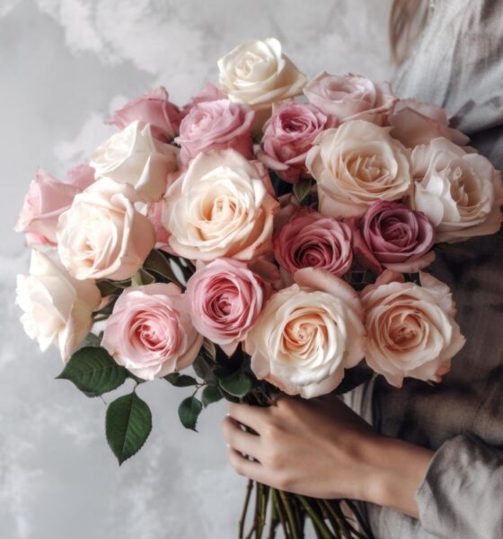 rose, flower wallpaper, flower background, roses, pink, flowers, beautiful flowers, bloom, nature, rose flower, bouquet, romantic, hands, female, delicate, vintage, marble, ai generated