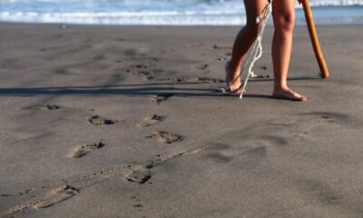 sandy, sand, footprints, nature, beach, sea, natural, coast, summer, water, people, leg, on foot, women, wave, girls