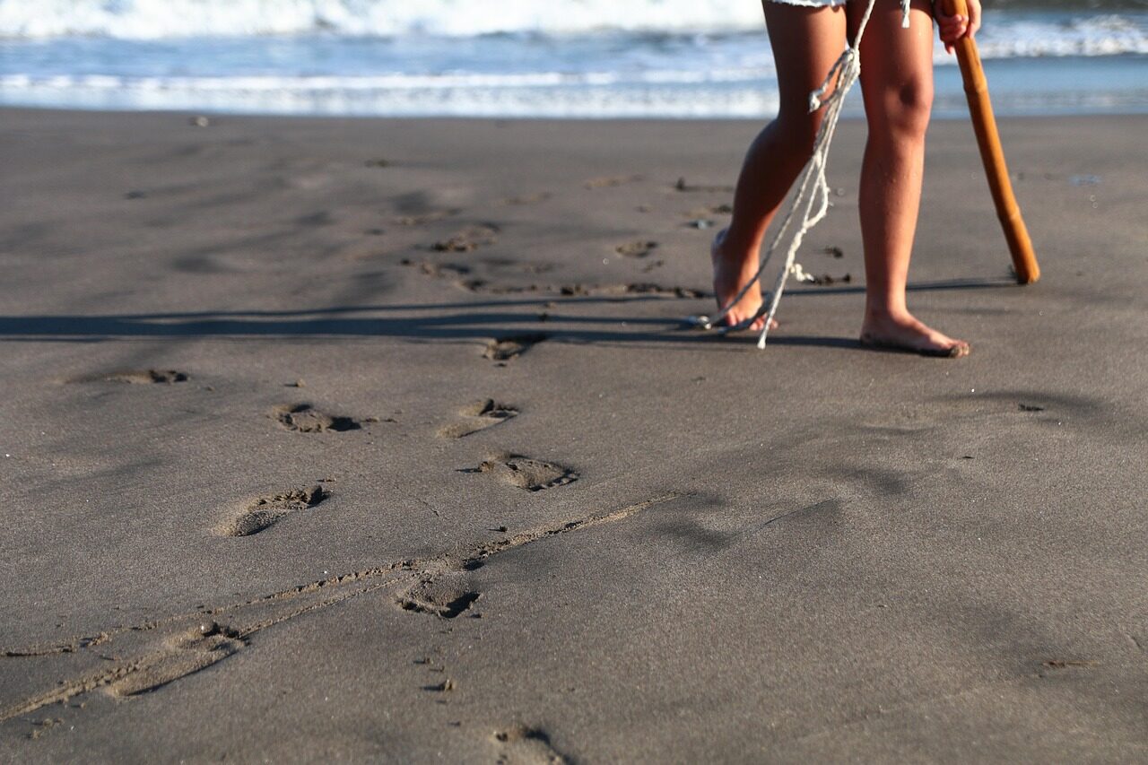 sandy, sand, footprints, nature, beach, sea, natural, coast, summer, water, people, leg, on foot, women, wave, girls