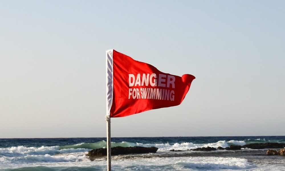 red flag, warning, danger, rough sea, nature, caution, beach, wind, dangerous, safety, waves, alert, risk, attention
