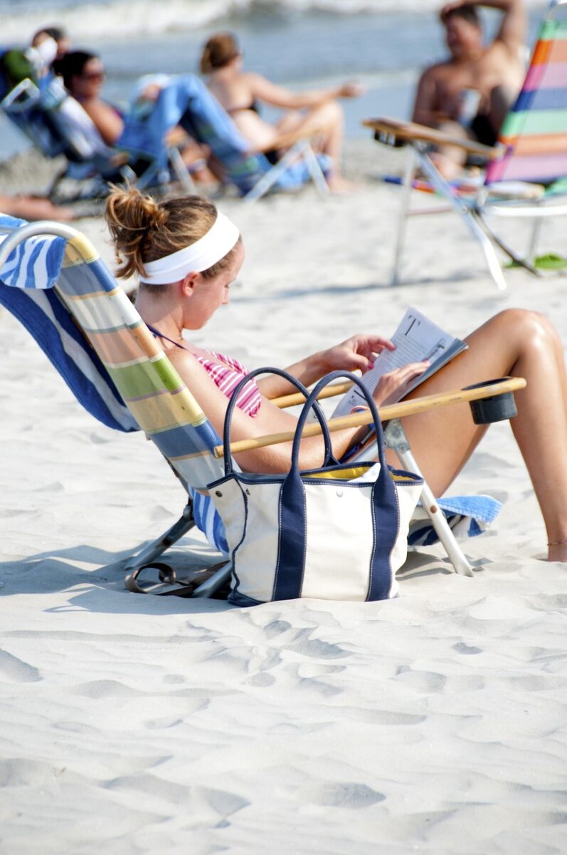 beach, sand, girl, shore, sunbathing, summer, beach chair, reading, bikini, holiday, nature, woman, relaxing, resting, seashore