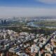 Stunning aerial view of Belgrade cityscape with the Danube river and city skyline in Serbia.
