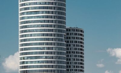 Explore contemporary architecture with Belgrade's towering skyscrapers under a clear blue sky.