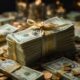 ai generated, money, currency, cash, banknotes, wad of money, finance, paper money, dollars, loan, background, payment, pay, money, money, money, money, money