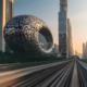 The Museum of the Future and Dubai's skyline captured beautifully at sunset in an urban setting.