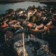 Captivating aerial view of Belgrade's historic harbor and town, showcasing architectural charm and the scenic Danube River.