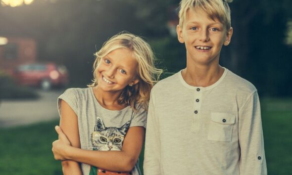 siblings, brother, sister, friends, boy, nature, girl, children, offspring, kids, teens, teenagers, blond, relationship, relatives, two, outdoor, portrait, summer, happy, smiling, smile