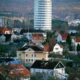 Charming architecture and scenic landscape of Jönköping, Sweden with a modern high-rise building.