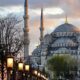mosque, minarets, nature, street lamps, street, architecture, istanbul, islam, turkey, sunset, city