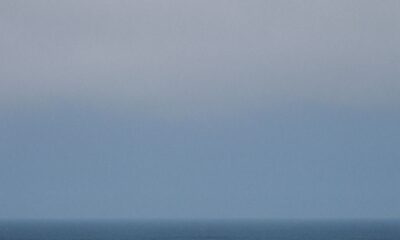 A lone person sits on a bench gazing at the serene ocean horizon, encapsulating solitude and tranquility.