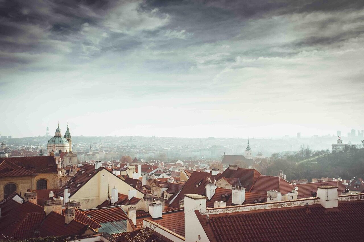 city, sky, nature, clouds, prague, czech republic, roofs, view, houses, building, old town, romance, bohemia, morning
